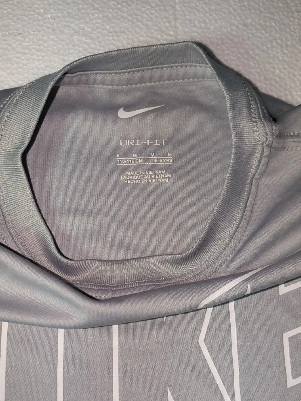Nike Kids Light Gray Short Sleeve Dri-FIT Tee with Neon Swoosh 6T